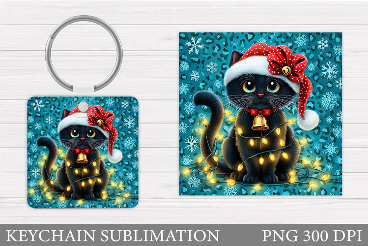 Christmas Cat Keychain. Christmas Keychain Sublimation