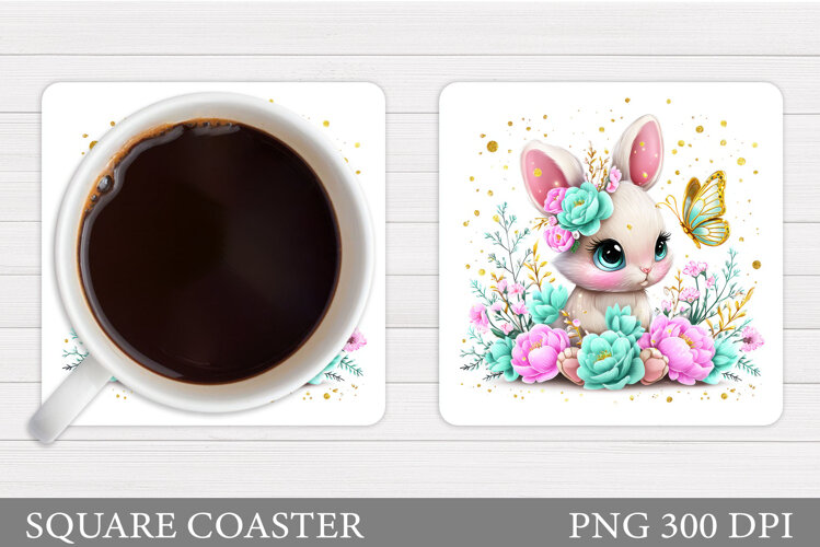 Bunny Coaster Sublimation. Bunny Flowers Coaster Design example image 1