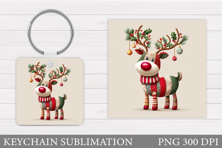 Reindeer Keychain Design. Christmas Keychain Sublimation example image 1