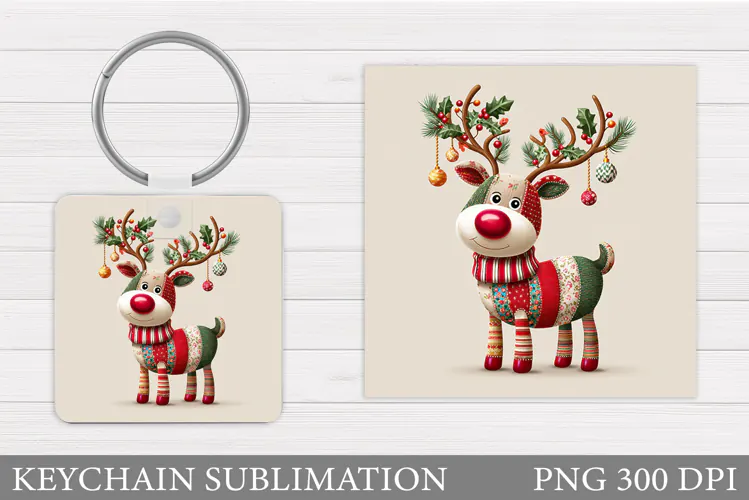 Reindeer Keychain Design. Christmas Keychain Sublimation