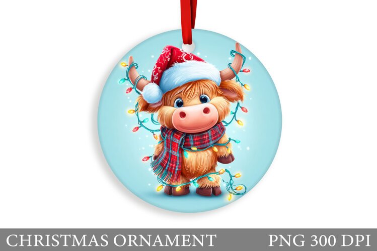 Cute Cow Christmas Ornament. Christmas Ornament Sublimation example image 1