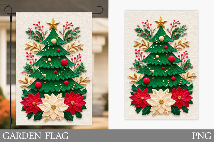 Christmas Tree Garden Flag. Merry Christmas Garden Flag