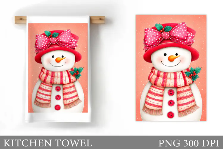 Cute Snowman Kitchen Towel. Christmas Kitchen Towel Design