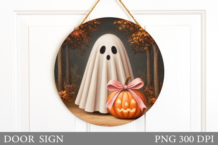 Cute Ghost Door Sign Sublimation. Halloween Door Sign Design