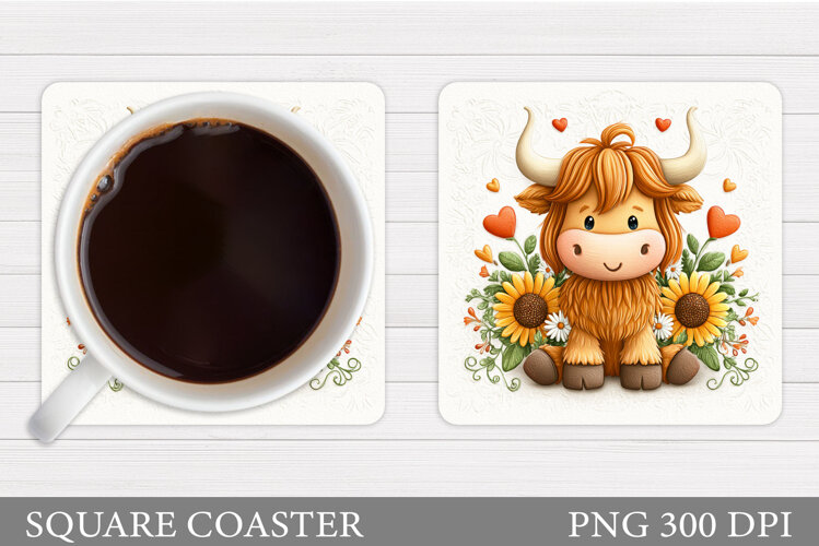 Cow Coaster Sublimation. Cow Flowers Coaster Design example image 1