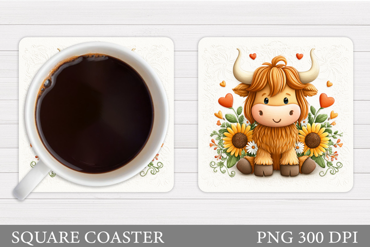 Cow Coaster Sublimation. Cow Flowers Coaster Design
