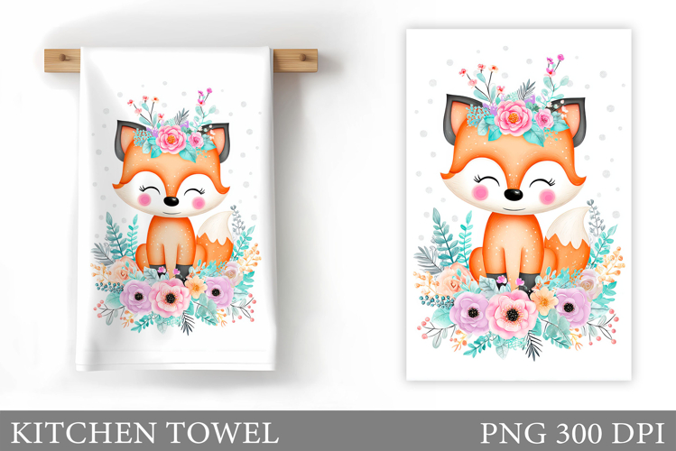 Cute Fox Kitchen Towel Design. Fox Sublimation