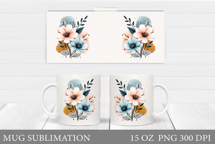 Flowers Mug Sublimation. Floral Mug Wrap Design