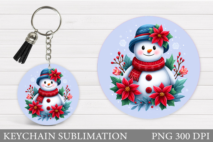 Cute Snowman Keychain Sublimation. Christmas Keychain Design