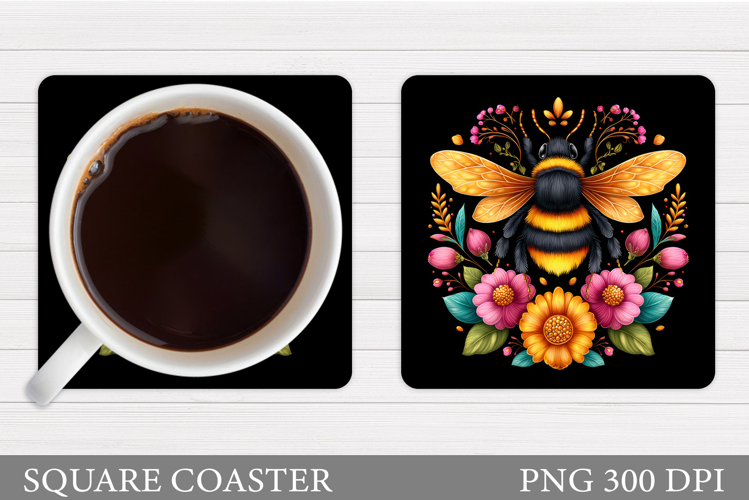 Bee Coaster Sublimation. Bee Flowers Coaster Design