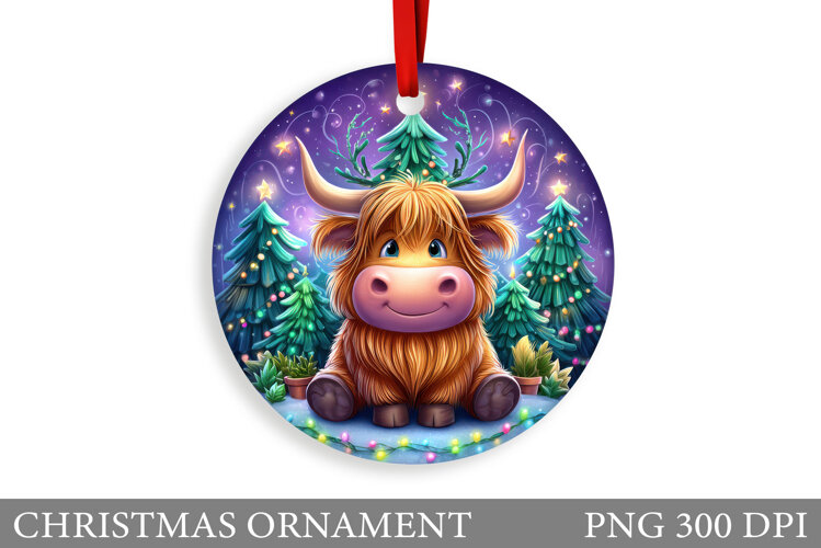 Cute Cow Christmas Ornament. Christmas Ornament Sublimation example image 1