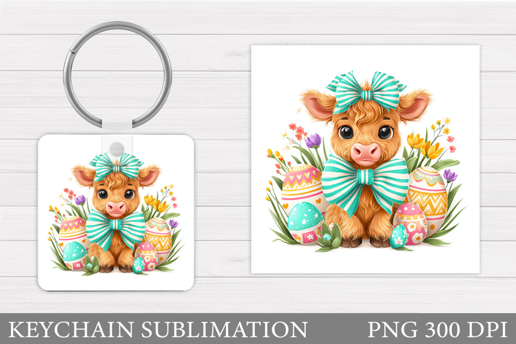Easter Cow Keychain Sublimation. Easter Keychain Design
