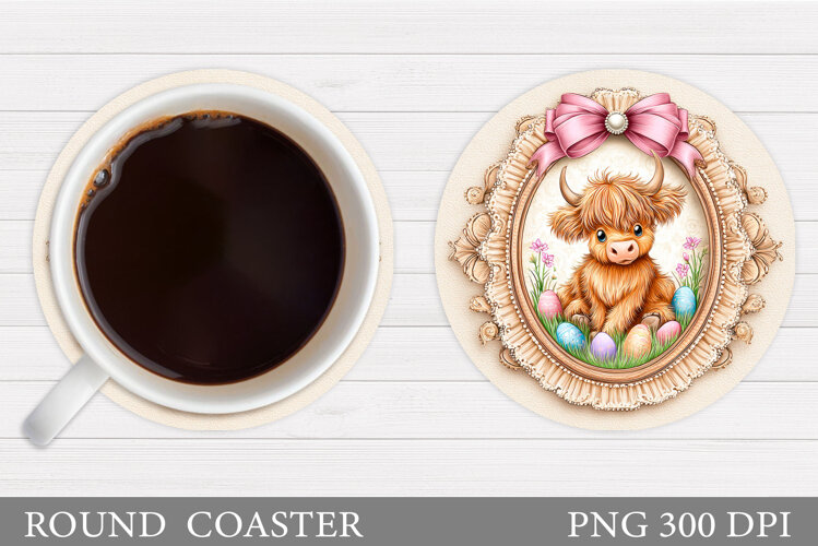 Easter Cow Coaster Design. Easter Cow Sublimation example image 1