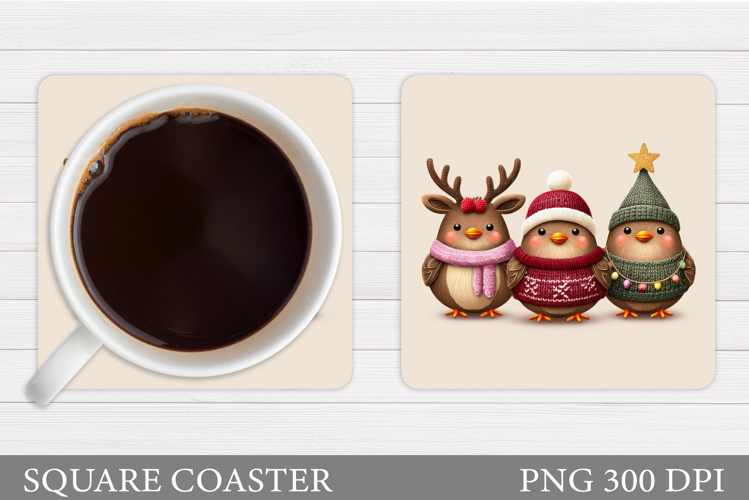 Christmas Bird Coaster Sublimation. Christmas Coaster Design
