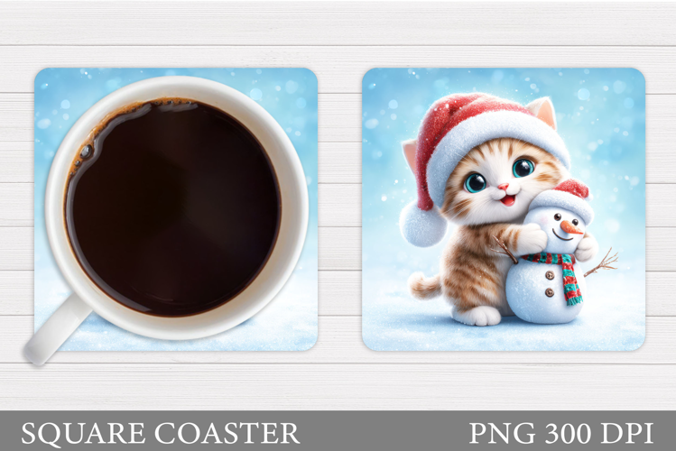 Christmas Cat Coaster Design. Christmas Coaster Sublimation