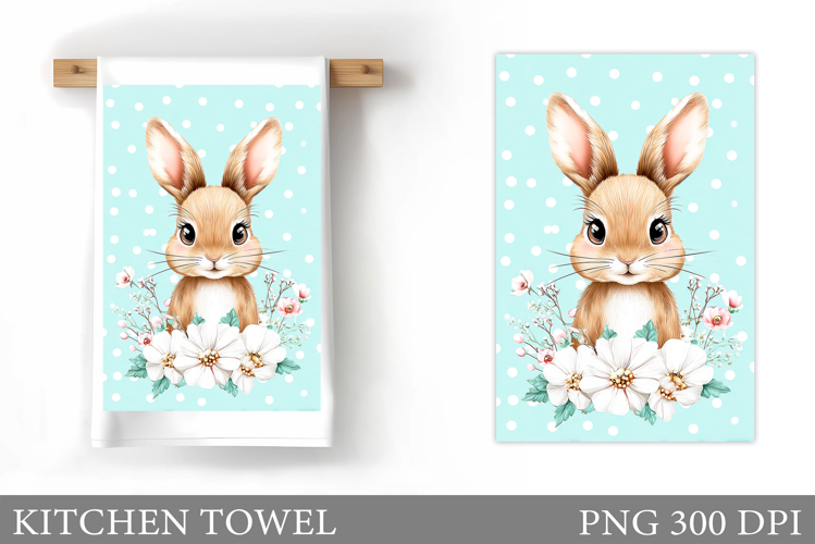 Cute Bunny Kitchen Towel. Bunny Flowers Kitchen Towel Design