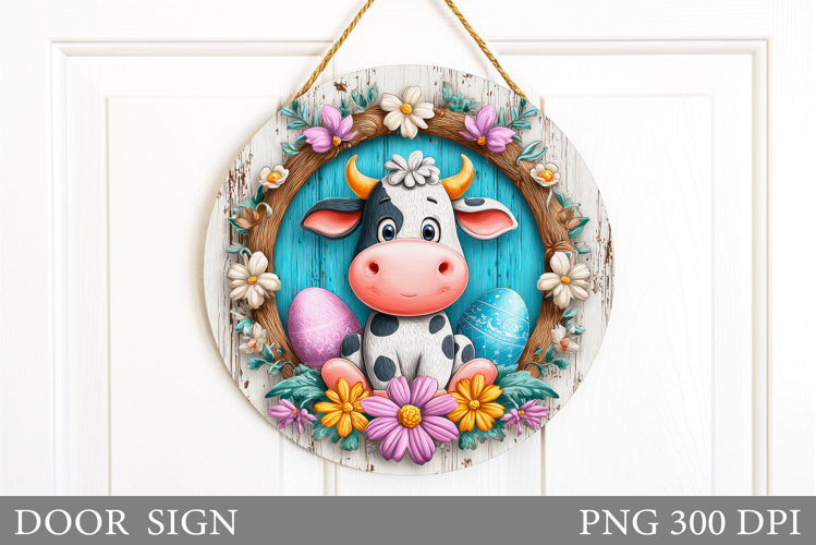 Easter Cow Door Sign Sublimation. Easter Door Sign Design