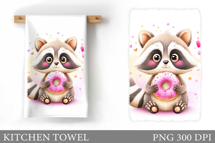Valentine Raccoon Kitchen Towel. Valentines Kitchen Towel