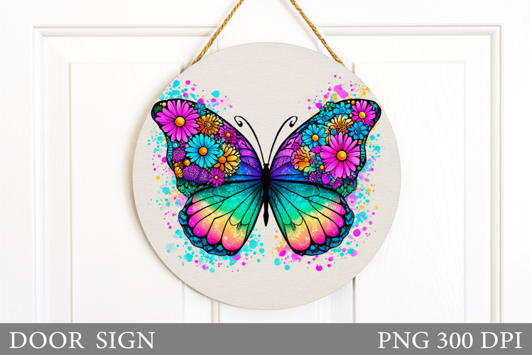 Butterfly Door Sign Sublimation. Flowers Door Sign Design