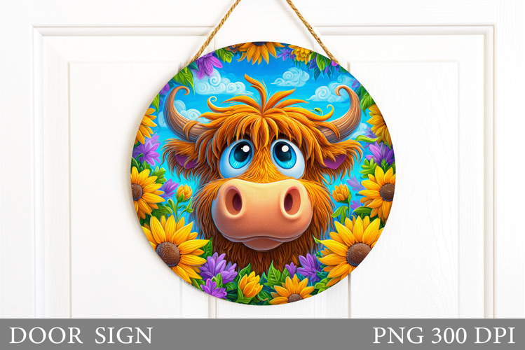 Cute Cow Door Sign Design. Cow Flowers Door Sign Sublimation