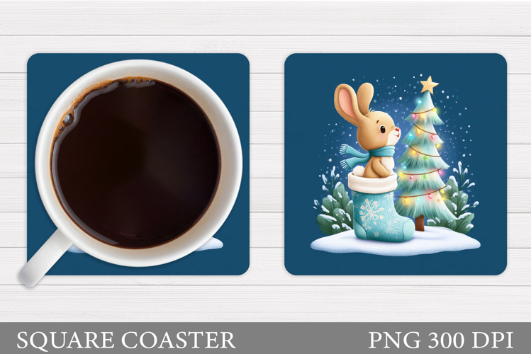 Christmas Bunny Coaster. Cute Bunny Coaster Sublimation