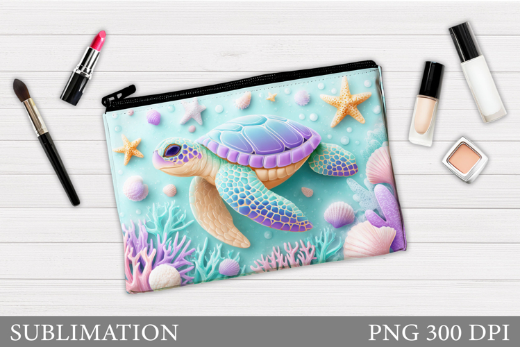 Turtle Cosmetics Bag Design. Sea Turtle Makeup Pouch