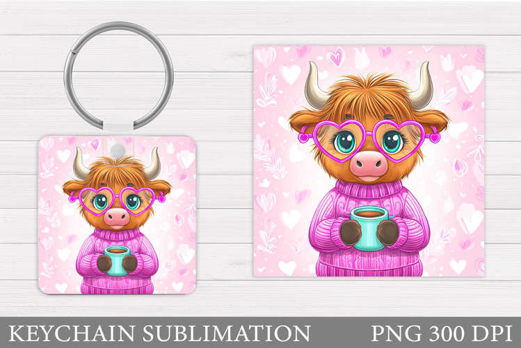 Valentines Cow Keychain. Valentine Keychain Sublimation
