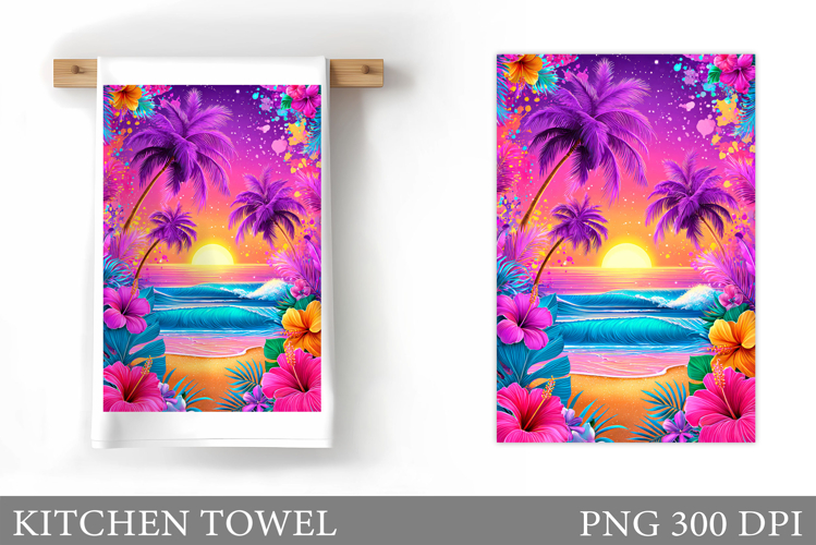 Sea Kitchen Towel Design. Palm Tree Kitchen Towel