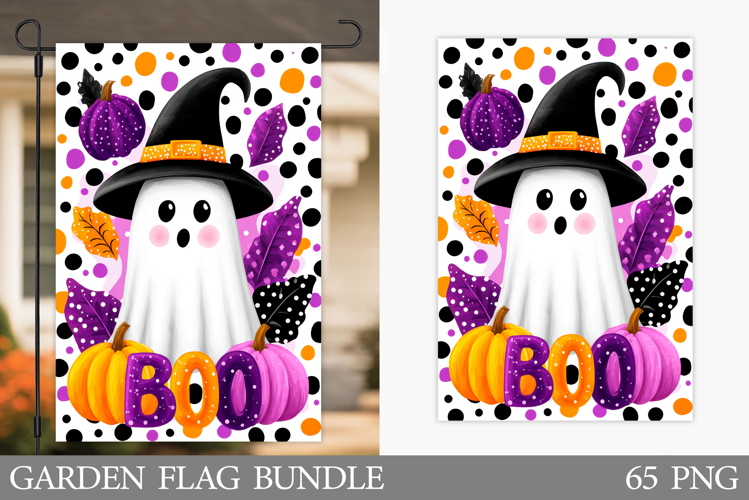 Cute Ghost Garden Flag. Cute Halloween Garden Flag Design
