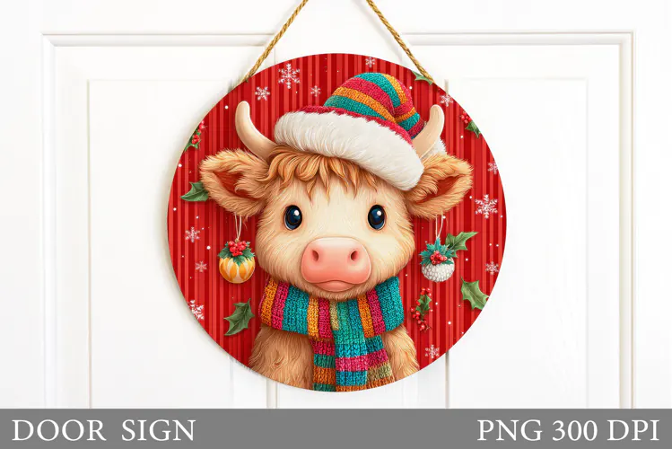 Christmas Cow Door Sign. Christmas Door Sign Sublimation