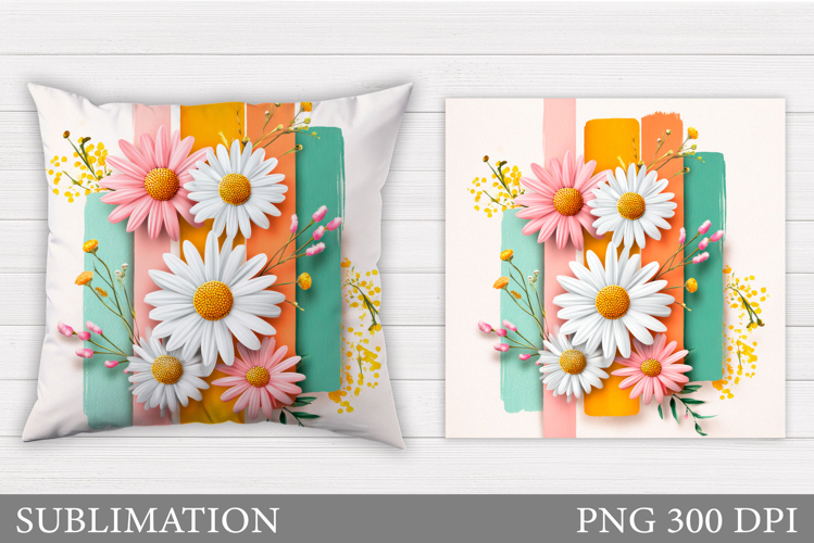 Daisy Flowers Pillow Sublimation. Flowers Pillow Design