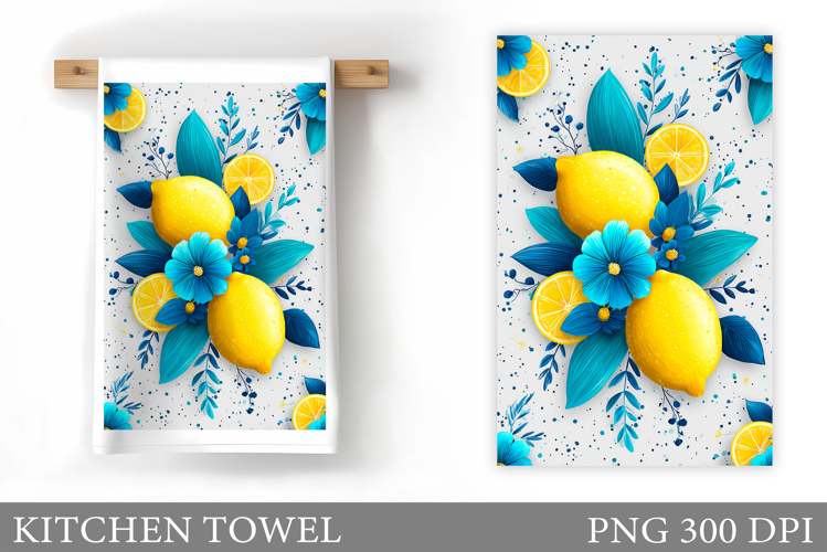 Lemons Kitchen Towel. Flowers Kitchen Towel Design