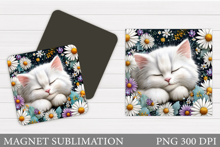 Cat Flowers Magnet Sublimation. Cute Cat Magnet Design