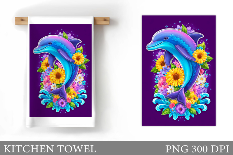 Dolphin Kitchen Towel. Sea Kitchen Towel Design