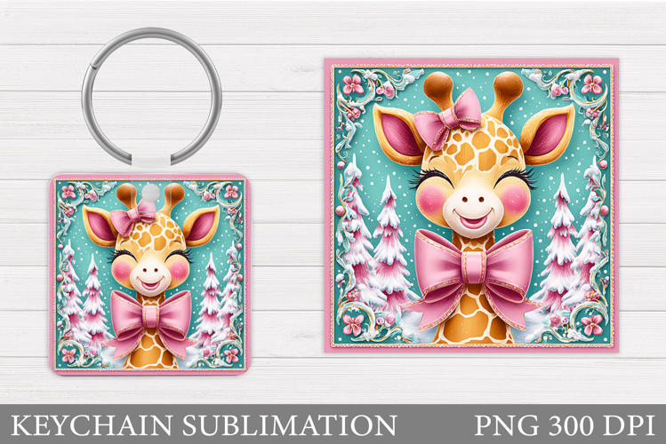 Christmas Giraffe Keychain. Christmas Keychain Sublimation