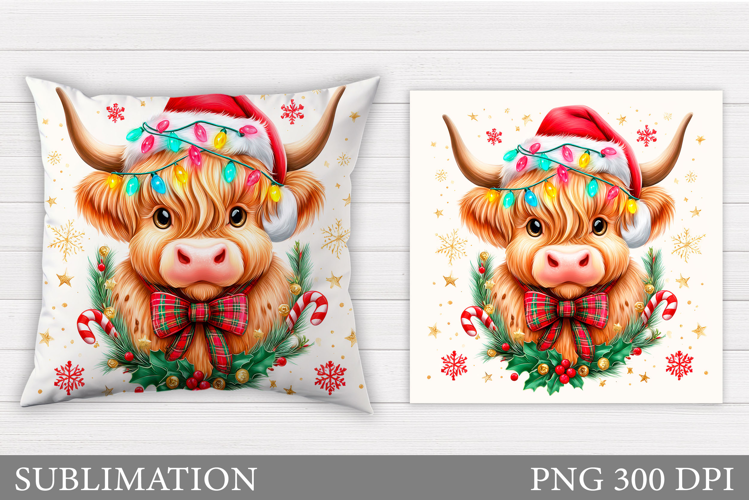 Christmas Cow Pillow Design. Christmas Pillow Sublimation