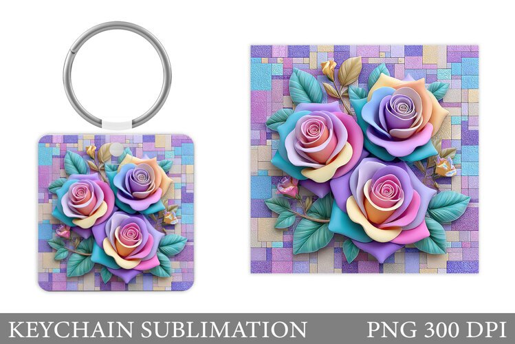 Roses Keychain Sublimation. Flowers Keychain Design example image 1