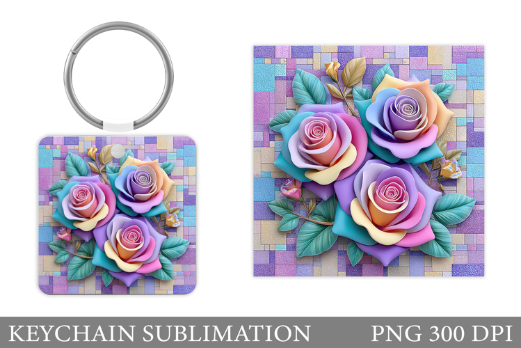 Roses Keychain Sublimation. Flowers Keychain Design