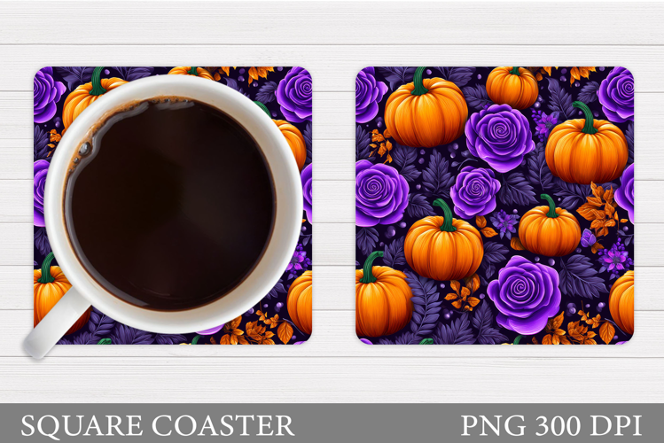 Pumpkin Coaster Design. Pumpkin Flowers Coaster Sublimation