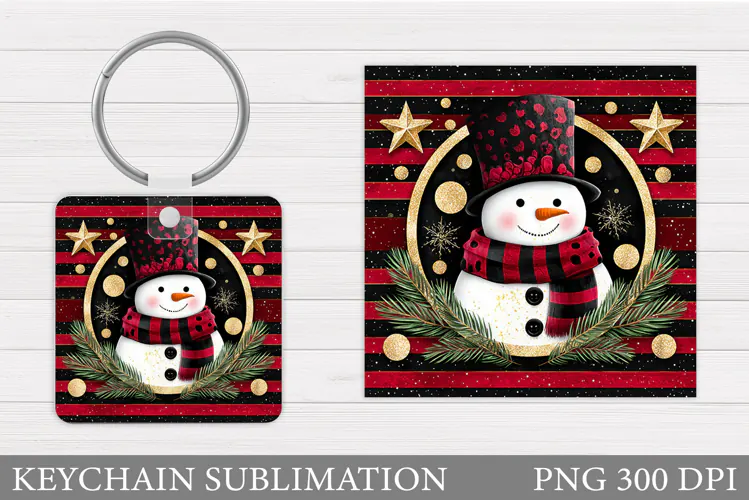 Snowman Keychain Sublimation. Christmas Keychain Design