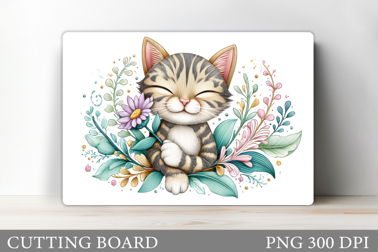 Cute Cat Cutting Board Design. Cat Flowers Cutting Board