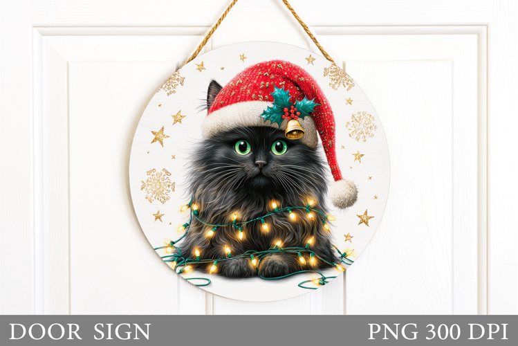 Christmas Cat Door Sign. Christmas Door Sign Sublimation