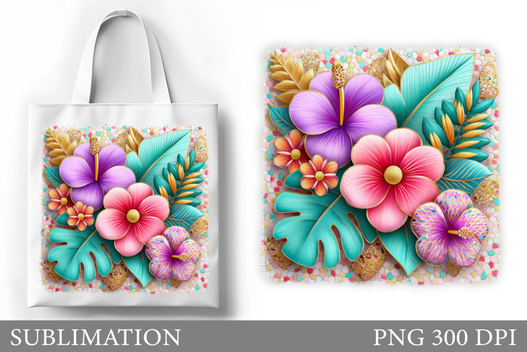 Tropical Flowers Tote Bag. Flowers Sublimation