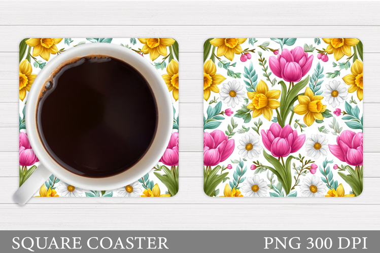Flowers Coaster Sublimation. Floral Coaster Design