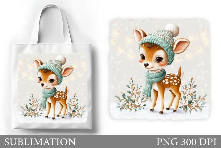Christmas Deer Tote Bag. Christmas Tote Bag Design