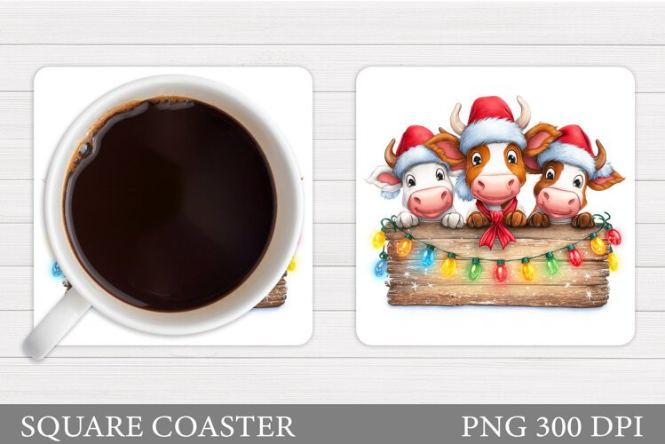 Christmas Cow Coaster. Christmas Cow Coaster Sublimation example image 1