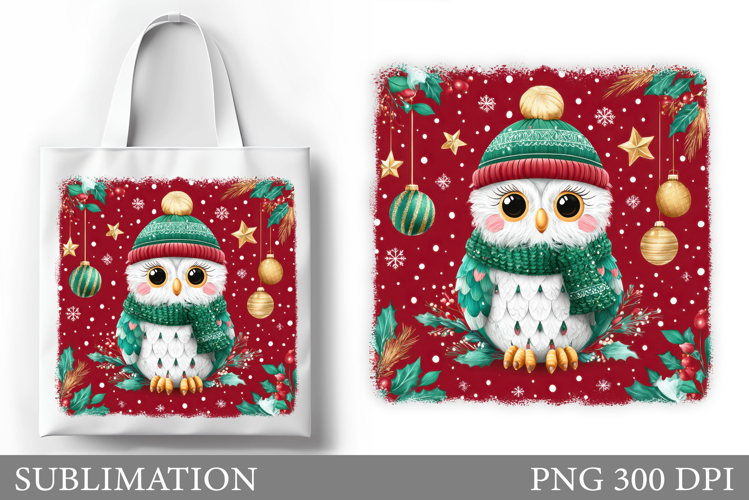 Christmas Owl Tote Bag. Christmas Tote Bag Sublimation