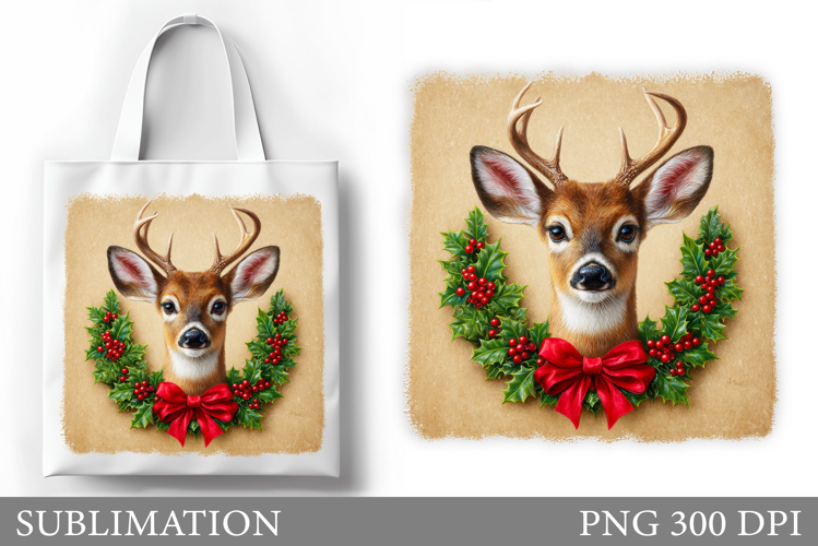 Christmas Deer Tote Bag. Christmas Tote Bag Sublimation