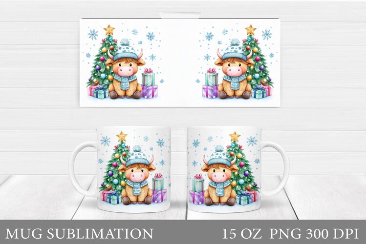 Christmas Cow Mug Design. Christmas Mug Sublimation example image 1