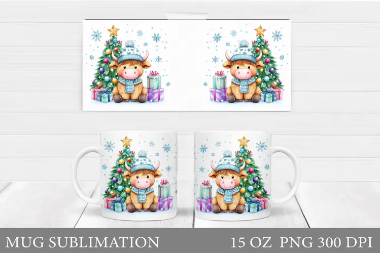 Christmas Cow Mug Design. Christmas Mug Sublimation